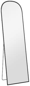 Specchio da Terra e Parete Moderno con Supporto Pieghevole 50x170 cm in Lega di Alluminio Nero