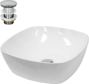 Lavabo LuxeBath Lavabo da appoggio rotondo, Ø 40,5x14 cm, bianco, in Vetroceramica, incl. set di scarico senza troppopieno