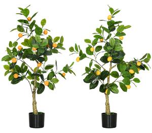 Set 2 Piante Artificiali di Limone e Arancia H120 cm con Vaso Verde
