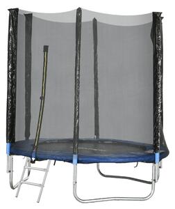 Trampolino Elastico con Scaletta e Rete di Sicurezza Ø180x200 cm in Acciaio e Plastica Blu