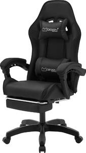 ML-Design sedia da gioco con poggiapiedi, Pelle finta nera, sedia da ufficio ergonomica con bracciolo poggiatesta cuscino lombare, sedia girevole regolabile