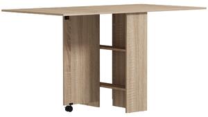 Tavolo Pieghevole con 2 Ribalte per 6 Persone con Ripiani e Rotelle Integrate Legno Naturale