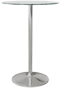 Tavolo Alto da Bar Moderno Rotondo con Base Ø70x102 cm in Acciaio e Piano in Vetro Trasparente