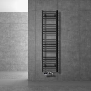 LuxeBath radiatore bagno attacco centrale 300 x 1400 mm antracite diritto con termostato e set di collegamento Radiatore angolare a parete, senza elemento riscaldante