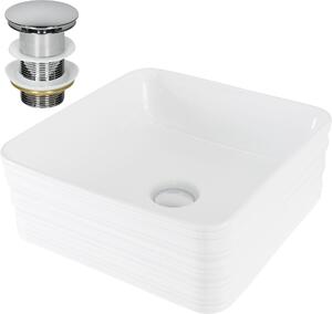 LuxeBath lavabo Lavabo da appoggio quadrato, 39x39x15 cm, bianco, Vetroceramica, incl. set di scarico senza troppopieno