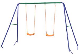 Altalena per Bambini 3-8 Anni con 2 Seggiolini e 4 Picchetti 269x160x180 cm in Metallo e PP Blu