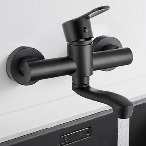 Miscelatore da cucina a parete - Rubinetto da cucina a parete - Acqua fredda e calda - Girevole a 360 gradi - Braccio girevole da 15 cm - Finitura nera opaca