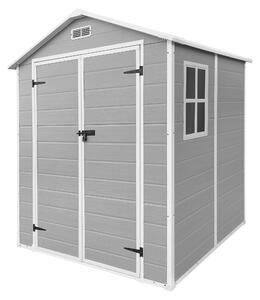 ECD Germany Casetta da giardino resistente alle intemperie da 5 m³ in plastica con doppia porta, pavimento e tetto a due falde 151x182x220 cm Grigio chiaro Casetta per attrezzi Casetta da giardino