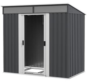 Casetta da Giardino Porta Attrezzi con 4 Finestre e 2 Ganci 195x122x181,5 cm in Acciaio Zincato Grigio