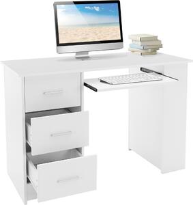 ML-Design scrivania con 3 cassetti, 3 ripiani e cassetto per tastiera, 110x49x75 cm, bianco, spazio di archiviazione, 3 ripiani