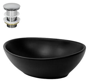 Lavabo LuxeBath Lavabo da appoggio ovale, 41x33,5x14,5 cm, nero opaco, in Vetroceramica, incl. set di scarico senza troppopieno