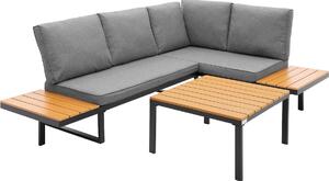 ML-Design Set di mobili da giardino 3 pezzi Mobili da terrazza con tavolino Cuscini Grigio effetto legno Divano angolare resistente alle intemperie Set di sedute combinabile liberamente Mobili da balcone lounge