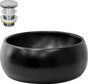 Lavabo LuxeBath Lavabo da appoggio rotondo, Ø 40x15,5 cm, nero, in Vetroceramica, incl. set di scarico senza troppopieno
