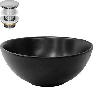 Lavabo LuxeBath Lavabo da appoggio rotondo, Ø 28x15 cm, nero, in Vetroceramica, incl. set di scarico senza troppopieno