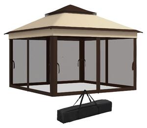 Gazebo Regolabile su 3 Livelli con Pareti Rimovibili 3x3m in Acciaio e tessuto Oxford Caffè e Beige