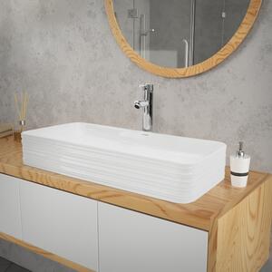 LuxeBath Lavabo Lavabo da appoggio Square, 68x38x12 cm, bianco lucido, in Vetroceramica