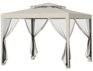Gazebo da Giardino con Zanzariera Doppio Tetto 3x3m Telaio in Metallo Beige