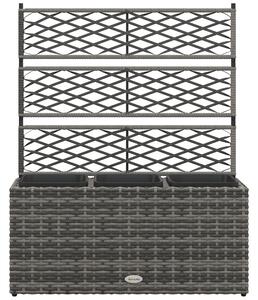 Fioriera con Grigliato per Rampicanti con 3 Vasi 84x30x107 cm in Acciaio e Rattan PE Grigio