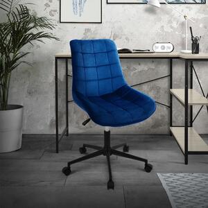 Sedia da ufficio ML-Design blu in velluto con struttura in metallo; sedia imbottita con schienale regolabile in altezza e rotante a 360°, ergonomica, per l'home office o l'ufficio