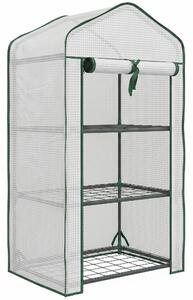 Outsunny Mini Serra da Giardino con Copertura in PE, 3 Ripiani e Porta Avvolgibile, 59x39x127cm, Bianco|Aosom