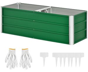 Fioriera da Giardino Senza Fondo con 2 Aree di Coltivazione 125x47x40 cm in Acciaio Verde