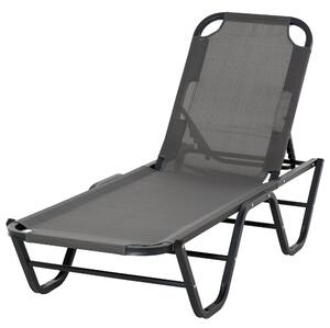 Lettino Prendisole in Alluminio con Schienale Reclinabile a 5 Livelli 163x58,5x91 cm Grigio