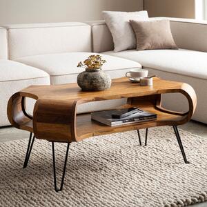 WOHNLING tavolino 100x60x47 cm sheesham legno massiccio metallo tavolo divano tavolo soggiorno rettangolare con spazio di archiviazione tavolo da caffè solido grande tavolo