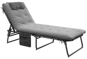 Lettino da Giardino Pieghevole e Reclinabile con Tasca Laterale 68x189x30 cm Nero e Grigio