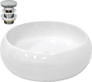Lavabo LuxeBath Lavabo da appoggio rotondo, Ø 35x12 cm, bianco, in Vetroceramica, incl. set di scarico senza troppopieno
