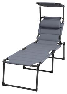 Lettino Prendisole Pieghevole con Schienale Regolabile a 4 Livelli 70x200x45 cm Cuscino e Imbottitura Grigio