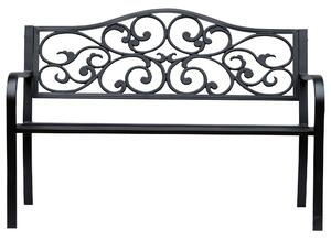 Panchina da Giardino 2 Posti con Schienale Decorato 127x60x89 cm in Ghisa e Metallo Nero