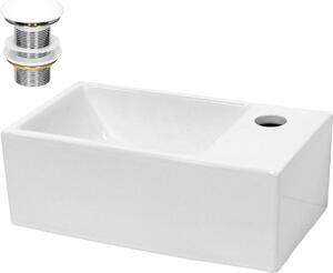 LuxeBath Lavabo da appoggio Square, 35x20,5x12,5 cm, bianco, in Vetroceramica, incl. set di scarico senza troppopieno