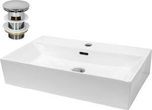 Lavabo LuxeBath Lavabo da appoggio Square, 51,5x36x13 cm, bianco, in Vetroceramica, incl. set di scarico con troppopieno