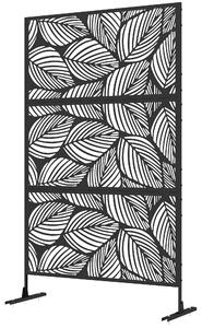Paravento da Esterno Decorativo con Design a Foglie 122x198 cm in Acciaio Traforato Nero