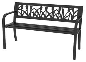 Panchina da Giardino 2 Posti con Schienale Decorato e Braccioli 125x50x75 cm in Acciaio Nero