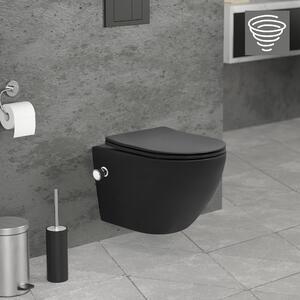 LuxeBath WC sospeso senza bordo con funzione bidet, nero, corto, scarico Tornado