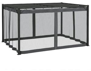 Pergola da Giardino con Tetto Retrattile e Tende 397x297x225 cm in Alluminio e Poliestere Grigio Scuro