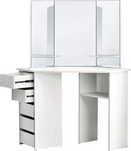 ML-Design tavolo da toilette bianco, tavolo da toilette con 3 specchi, 5 cassetti e 3 vani portaoggetti, 110x141,5x54 cm, tavolo cosmetico in legno MDF