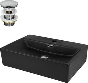 Lavabo LuxeBath Lavabo da appoggio Square, 51,5x36x13 cm, nero, in Vetroceramica, incl. set di scarico con troppopieno