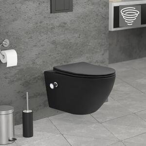 LuxeBath WC sospeso senza bordo con funzione bidet, nero, lungo, risciacquo tornado