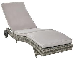 Lettino Prendisole da Giardino con Schienale Regolabile e Cuscino 207x70x70 cm in Rattan PE Grigio