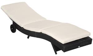 Lettino Prendisole da Giardino con Schienale Regolabile e Cuscino 207x70x70 cm in Rattan PE Nero