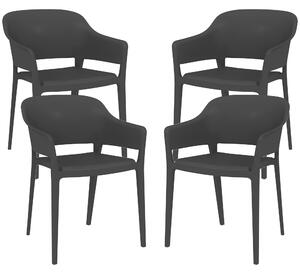 Set 4 Sedie da Giardino Impilabili con Braccioli e Schienale Alto 56x54,5x77,5 cm in Plastica Nero