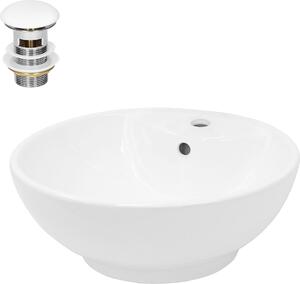 Lavabo LuxeBath Lavabo da appoggio rotondo, Ø 45,5x18,5 cm, bianco, in Vetroceramica, incl. set di scarico con troppopieno