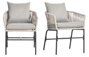 Set 2 Sedie da Giardino in Stile Boho con Cuscini Imbottiti 57x60x71 cm Rivestimento in Corda Grigio