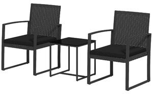 Set Tavolino e 2 Sedie da Giardino Effetto Rattan Nero
