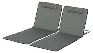 Set 2 Lettini Spiaggia Pieghevoli con Schienale Regolabile a 5 Livelli 53x124x35-45 cm in Tessuto Oxford Grigio