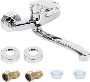 Miscelatore da cucina a 360 gradi per montaggio a parete, miscelatore monocomando per acqua calda e fredda, braccio orientabile da 25 cm