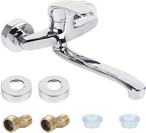 Miscelatore da cucina a 360 gradi per montaggio a parete, miscelatore monocomando per acqua calda e fredda, braccio orientabile da 25 cm