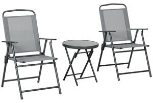 Set Tavolino e 2 Sedie Pieghevoli da Giardino in Metallo Grigio Chiaro
